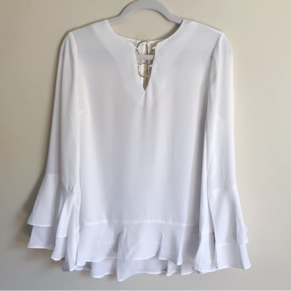Michael Kors Tops - Michael Kors  White Long Sleeve Ruffle Blouse